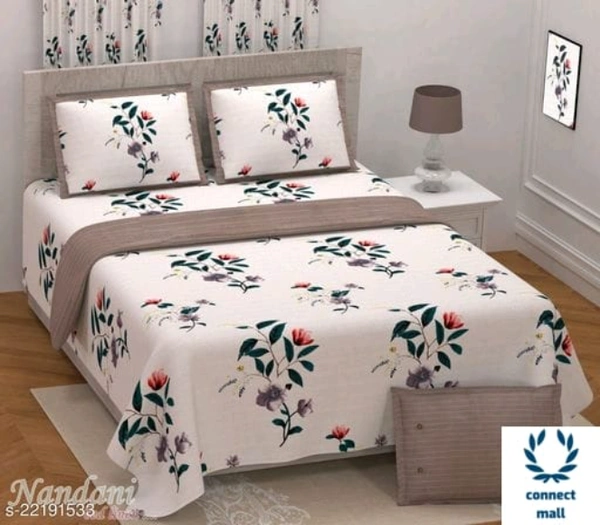 VOGUISH Cotton Super Fine Qatar Print King Size Bedsheet with two pillow cover - king Size, White, Cotton, Bombay Dyeine, Muptipack :1